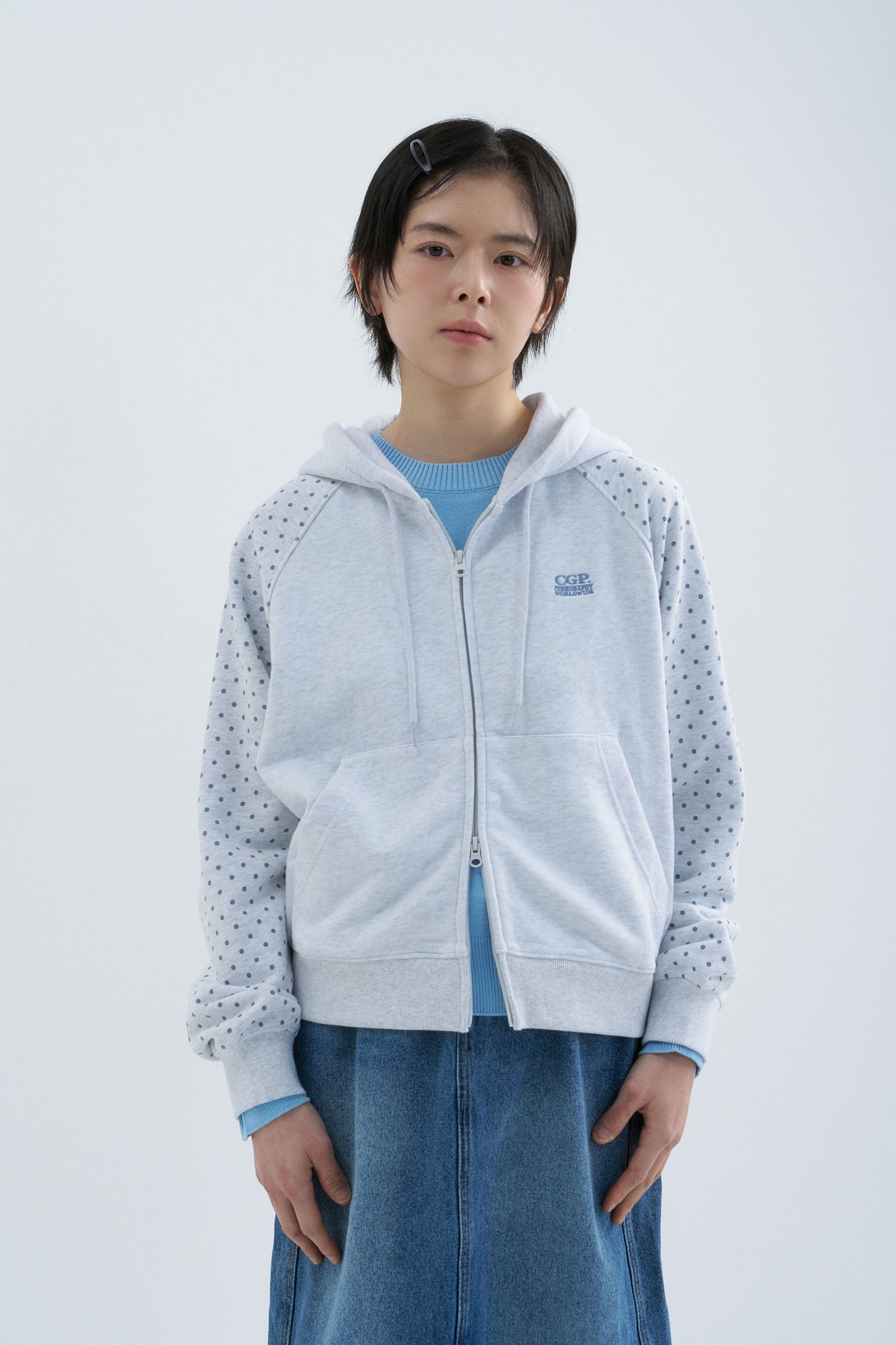 (Women's) Raglan Contrast Dot Hooded Zip-up CBFSWTC005