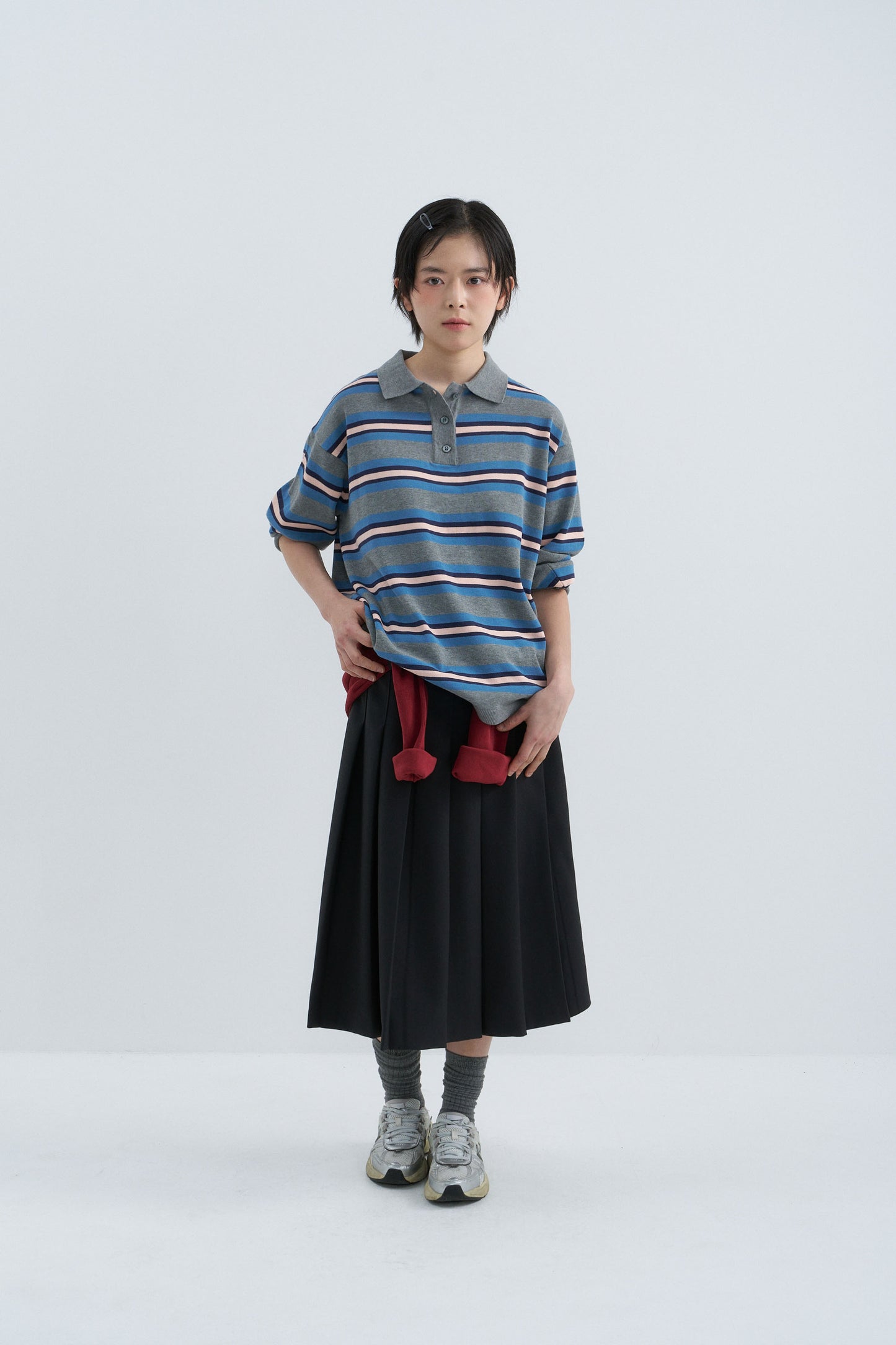 (Women's) Striped Knit Collared CBFSWKL001