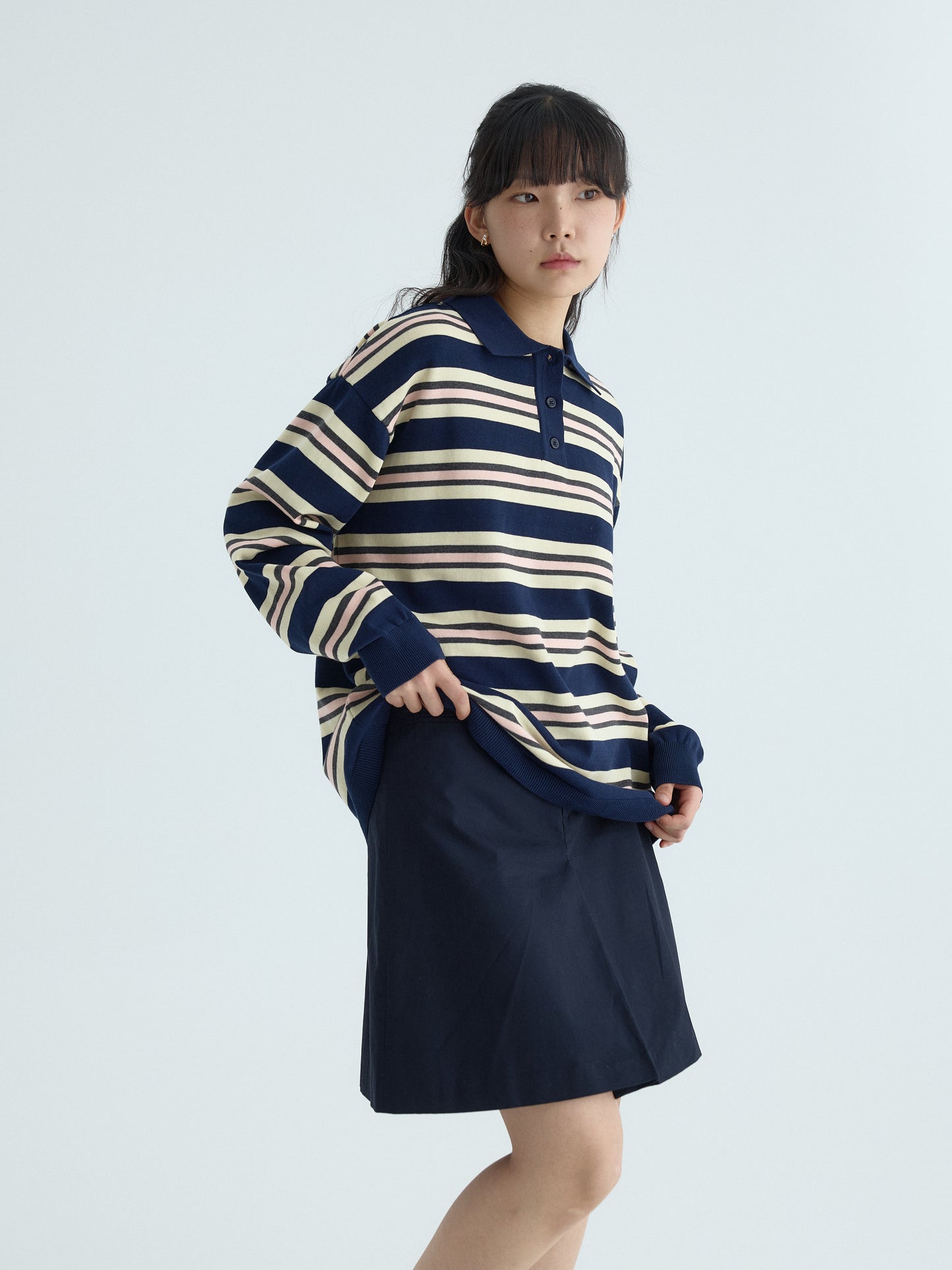 (Women's) Striped Knit Collared CBFSWKL001