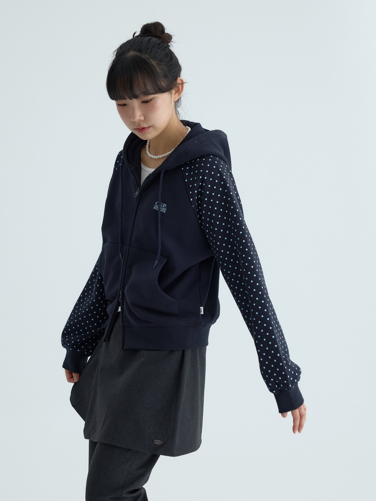 (Women's) Raglan Contrast Dot Hooded Zip-up CBFSWTC005