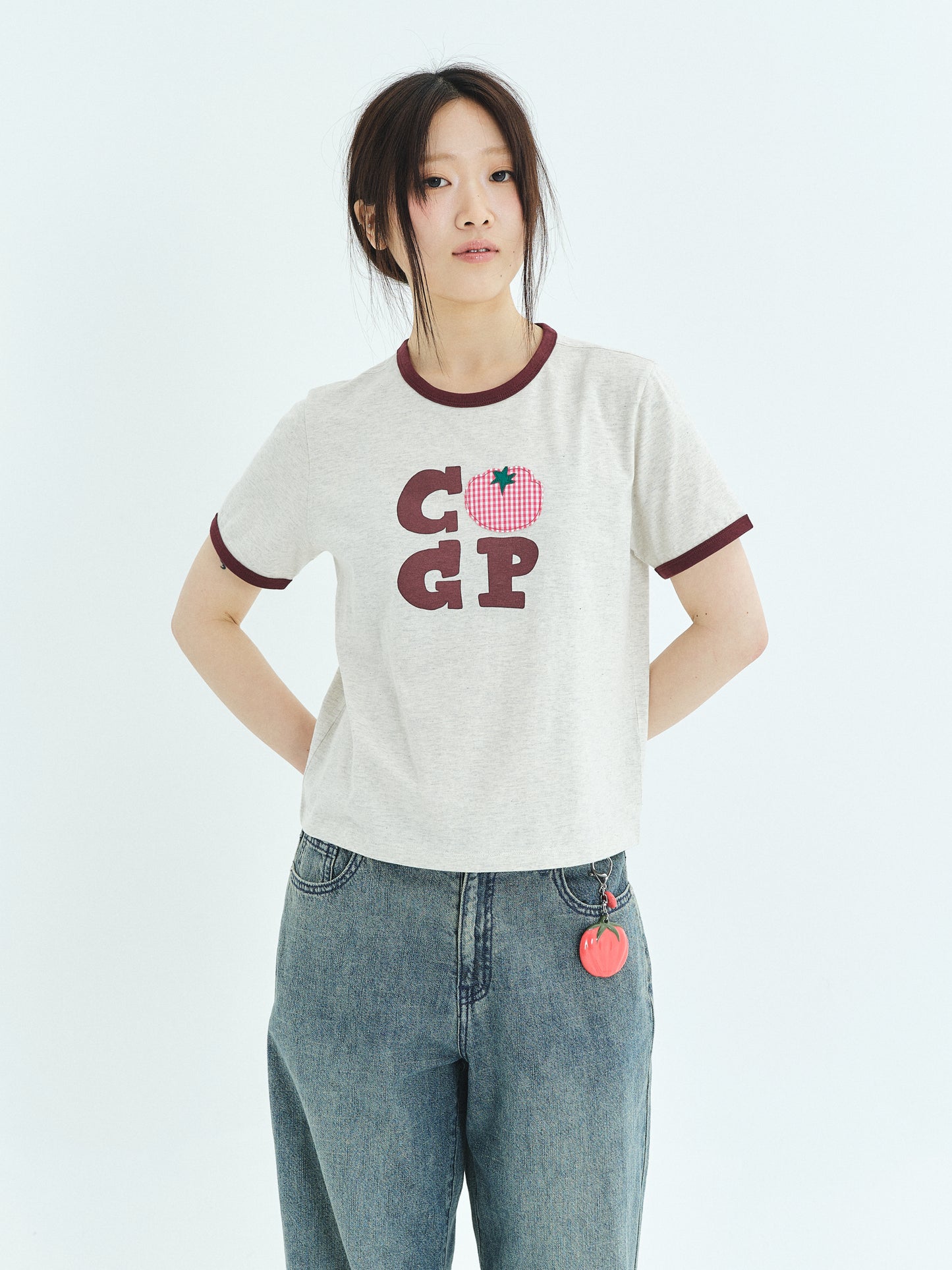 (Women's) CGP Check Tomato Ringer Short Sleeve T-Shirt CBFUWTS124