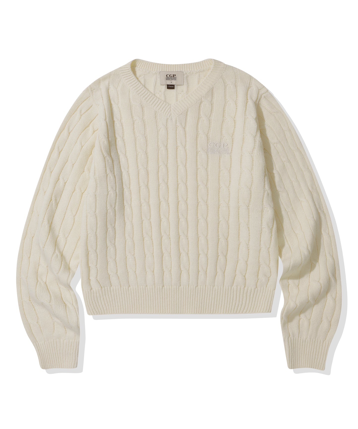 (Women) Small Square V-Neck Cable Knit CBEWWKL042