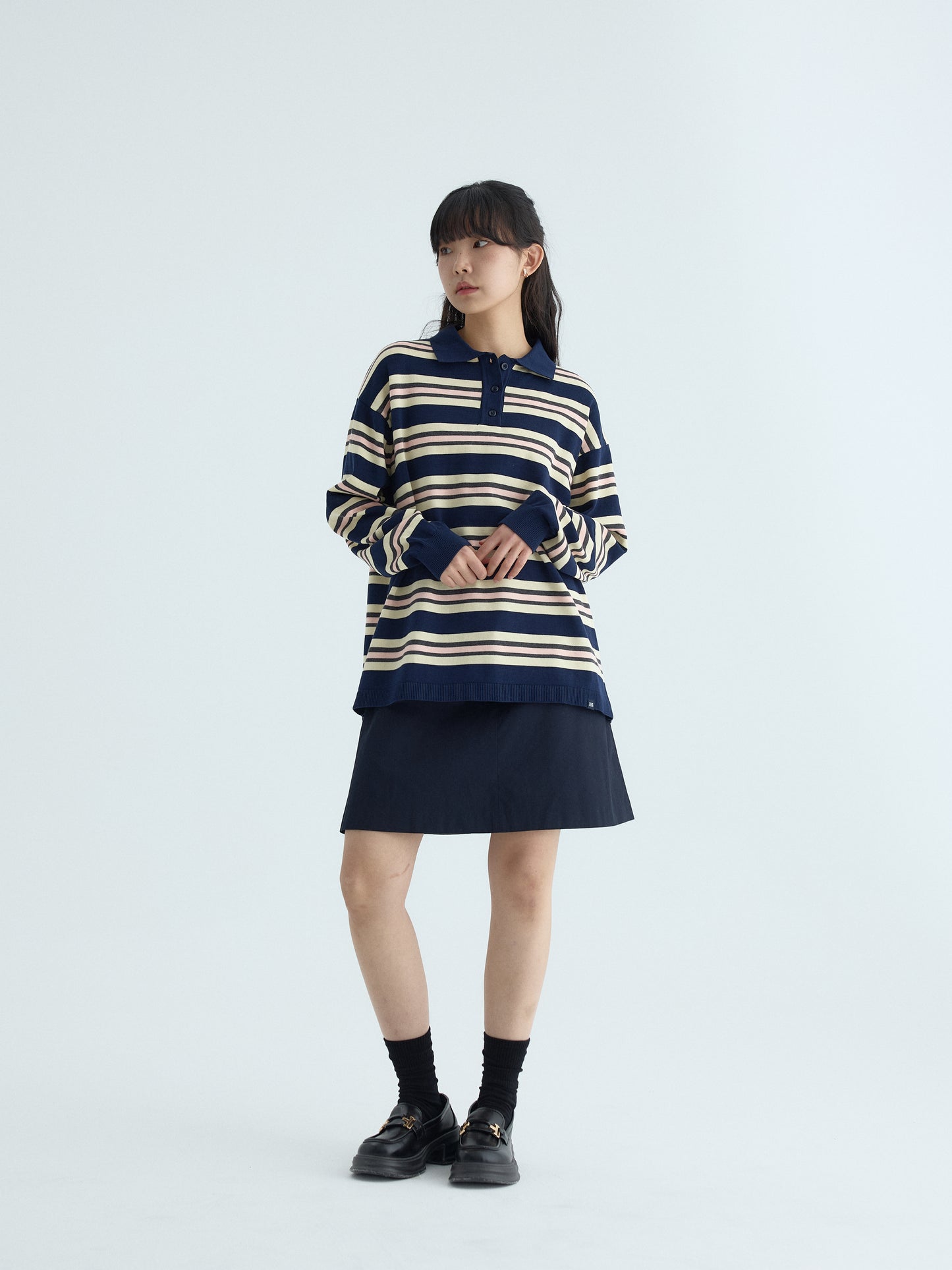 (Women's) Striped Knit Collared CBFSWKL001