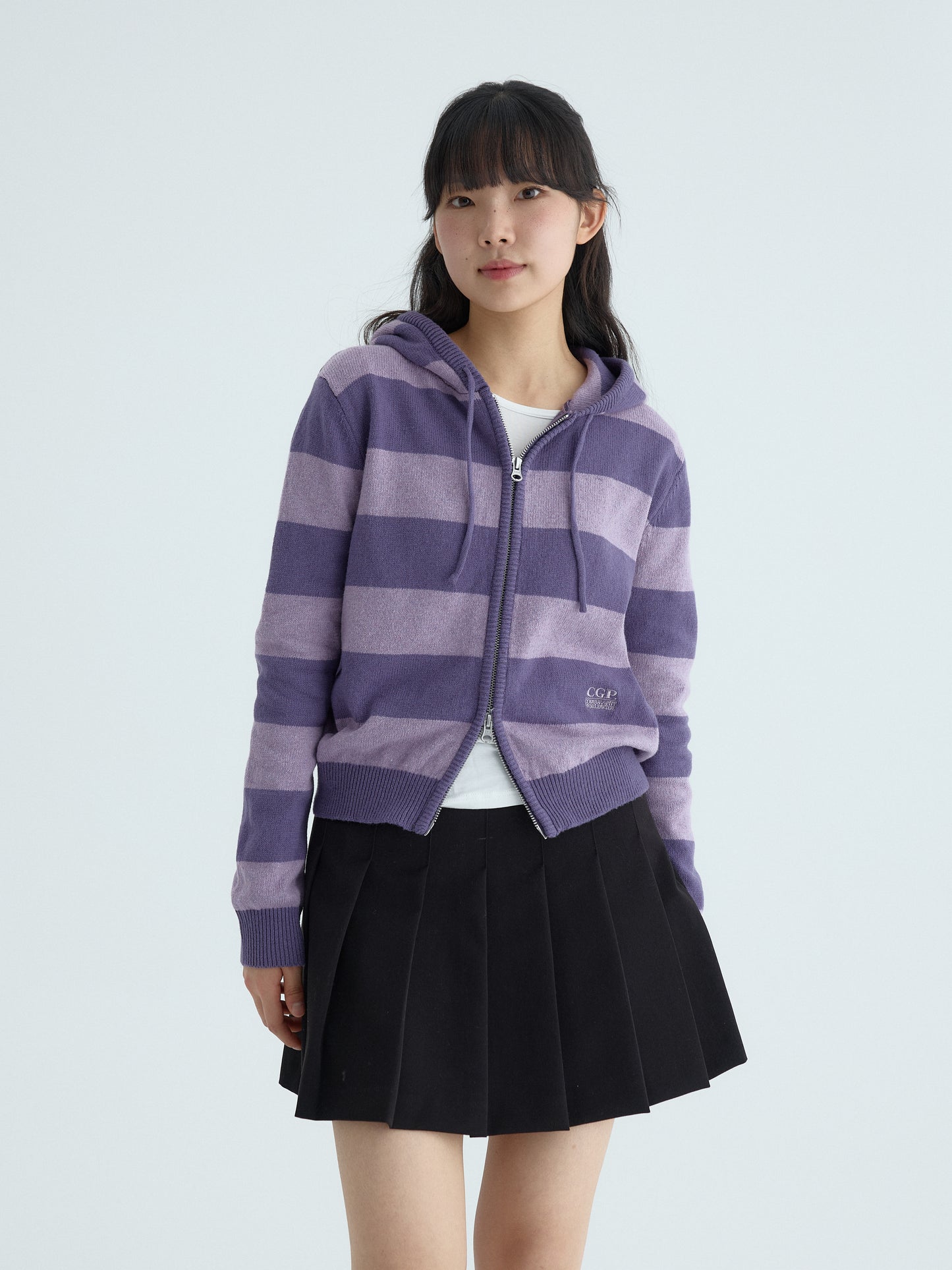 (Women's) Striped Knit Hooded Zip-up CBFSWKC001