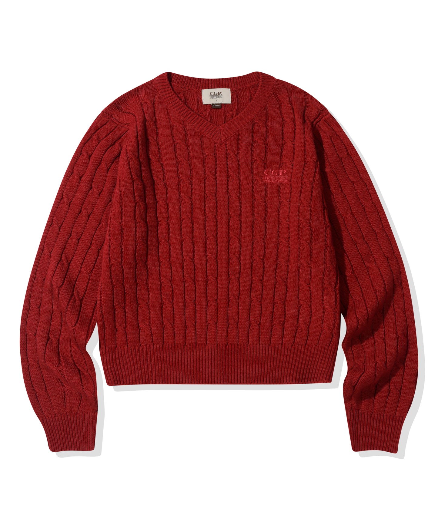 (Women) Small Square V-Neck Cable Knit CBEWWKL042