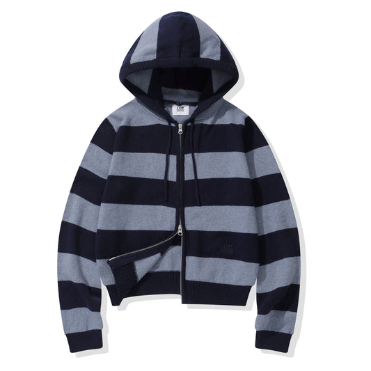 (Women's) Striped Knit Hooded Zip-up CBFSWKC001