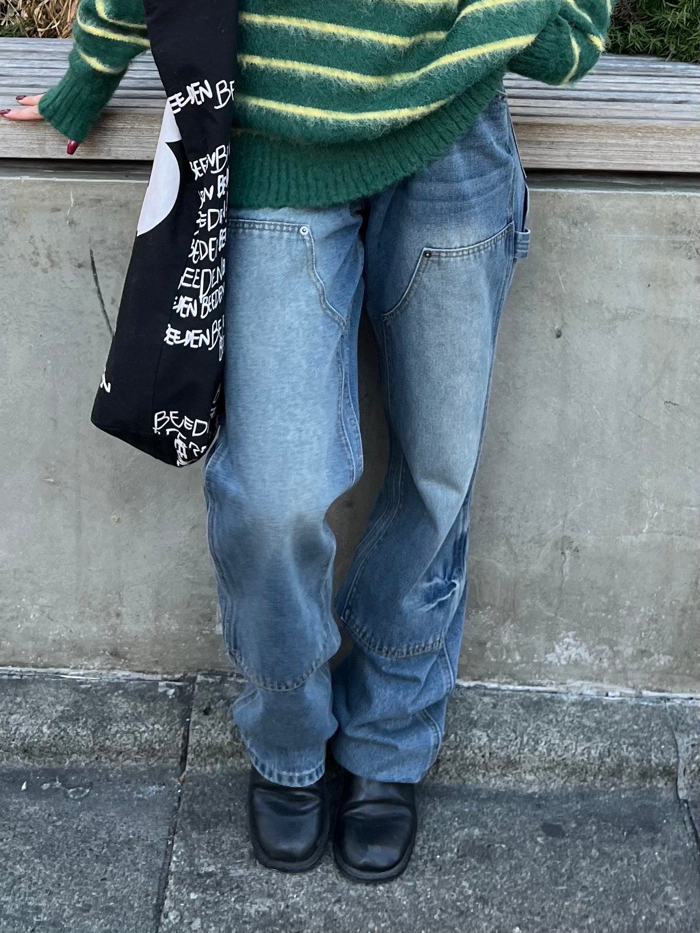 （Woman)Washed Double Knee Denim