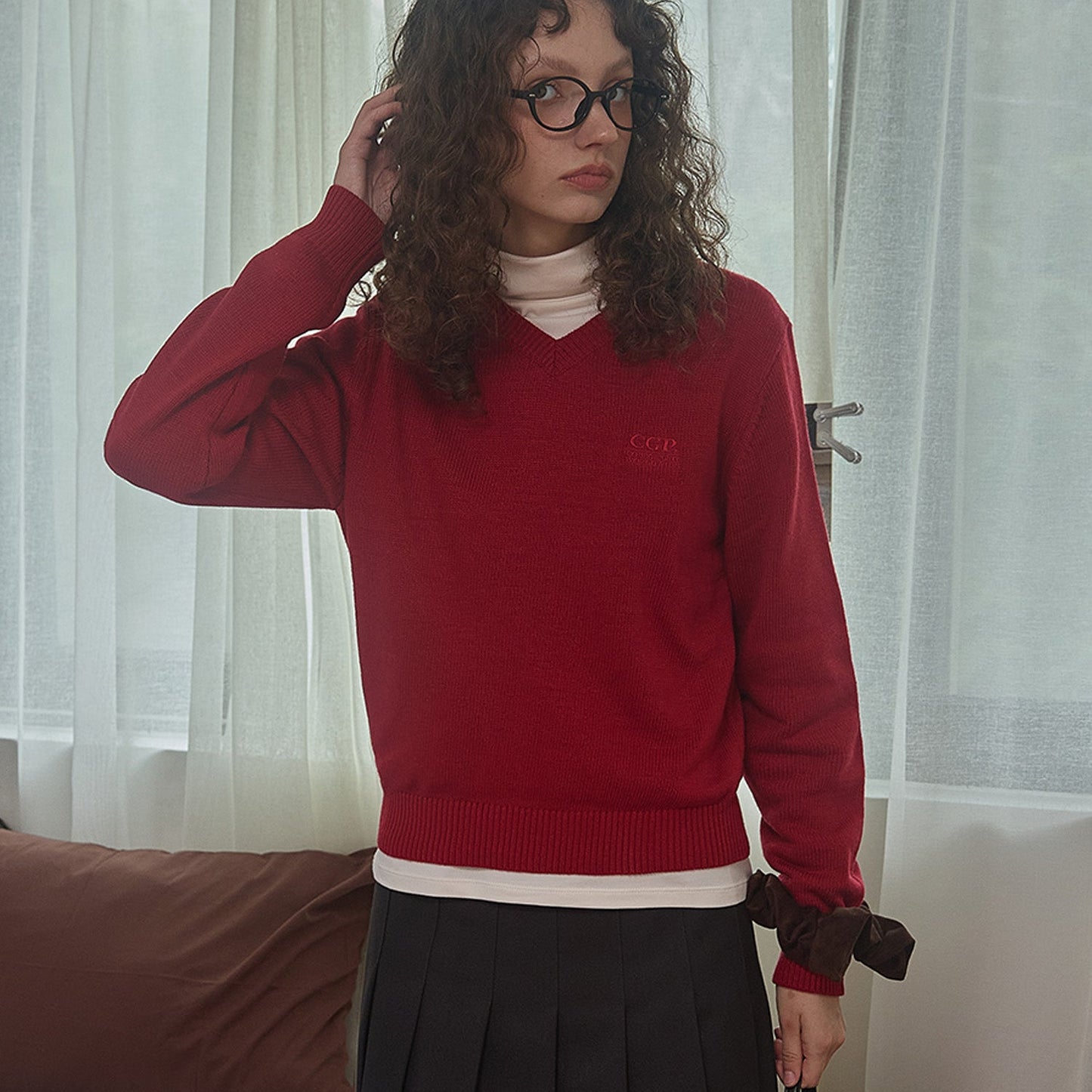 (Women) Small Square V-Neck Knit CBEWWKL041