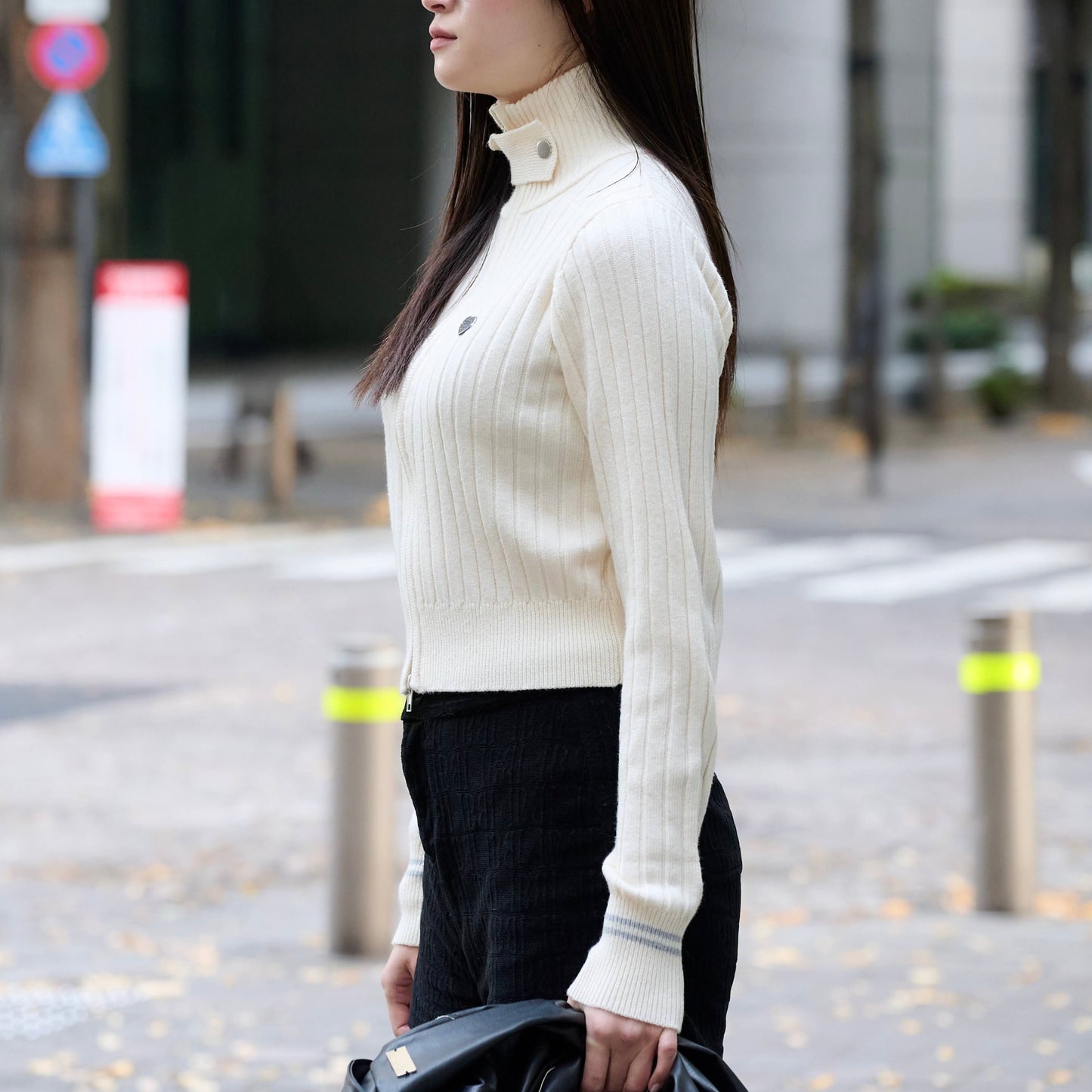 Drivers Neck Buttan Zip Knit