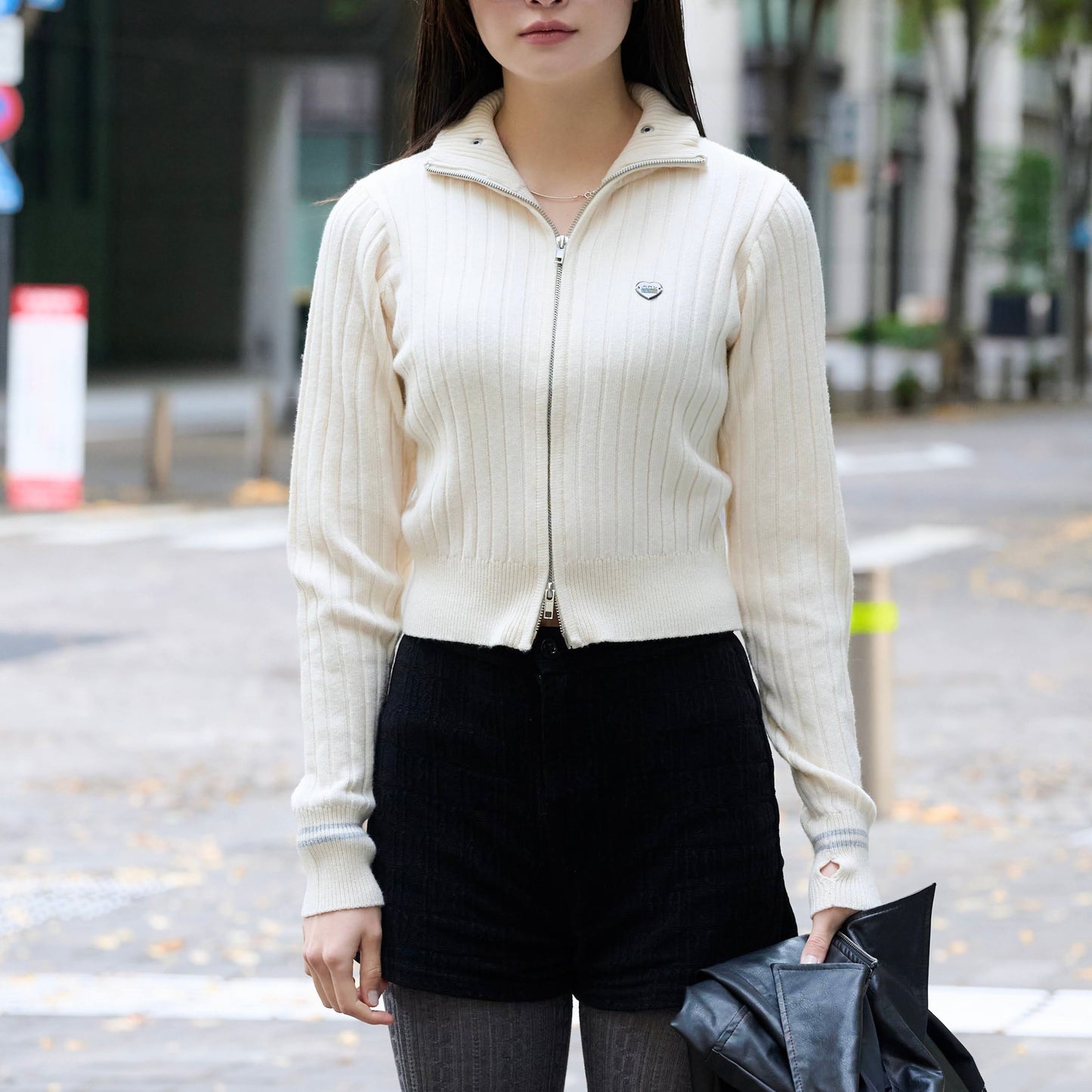 Drivers Neck Buttan Zip Knit